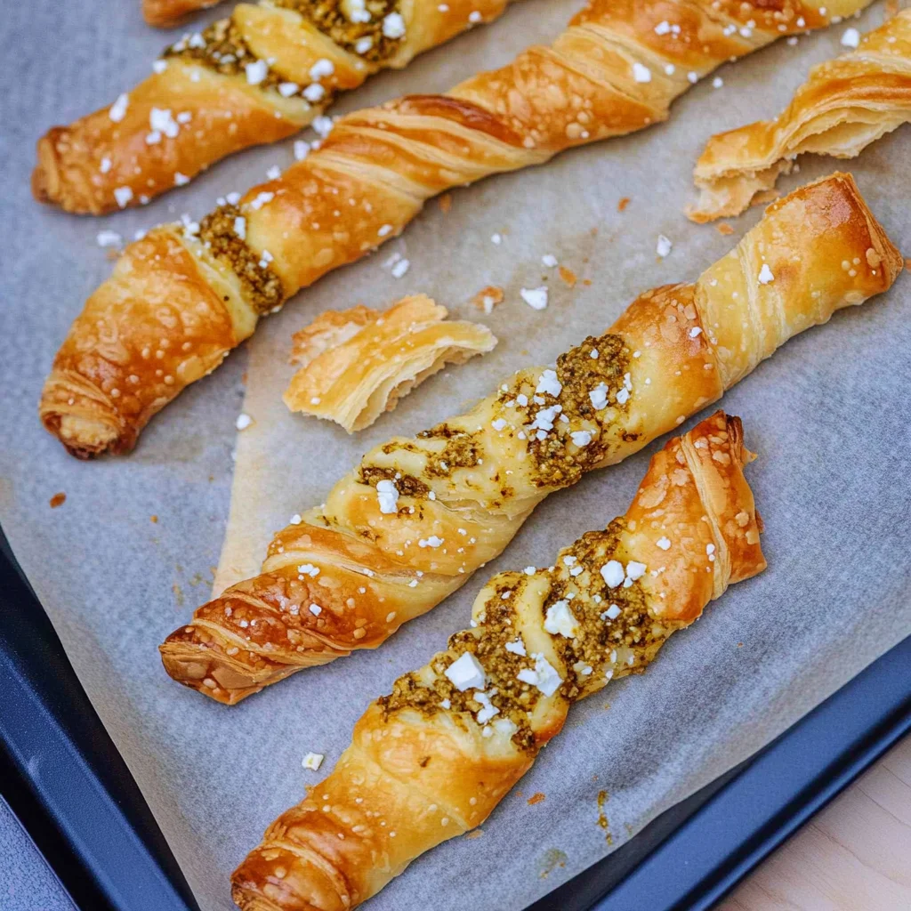 Blätterteigstangen mit Pesto & Feta