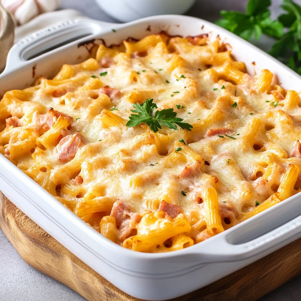 Einfacher Nudelauflauf mit HähnchenHähnchenschinken & Käse