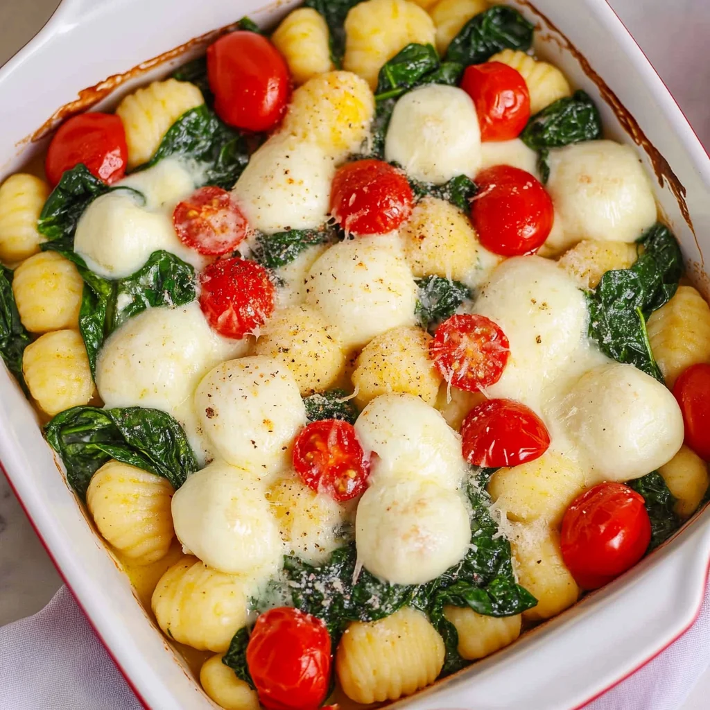 Gnocchi Auflauf mit Spinat, Tomate und Mozzarella