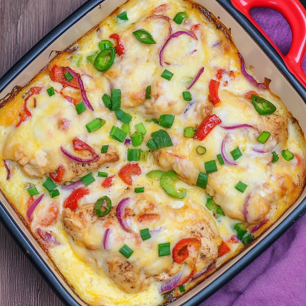 Hähnchen-Auflauf mit Paprika und Schmand-Soße