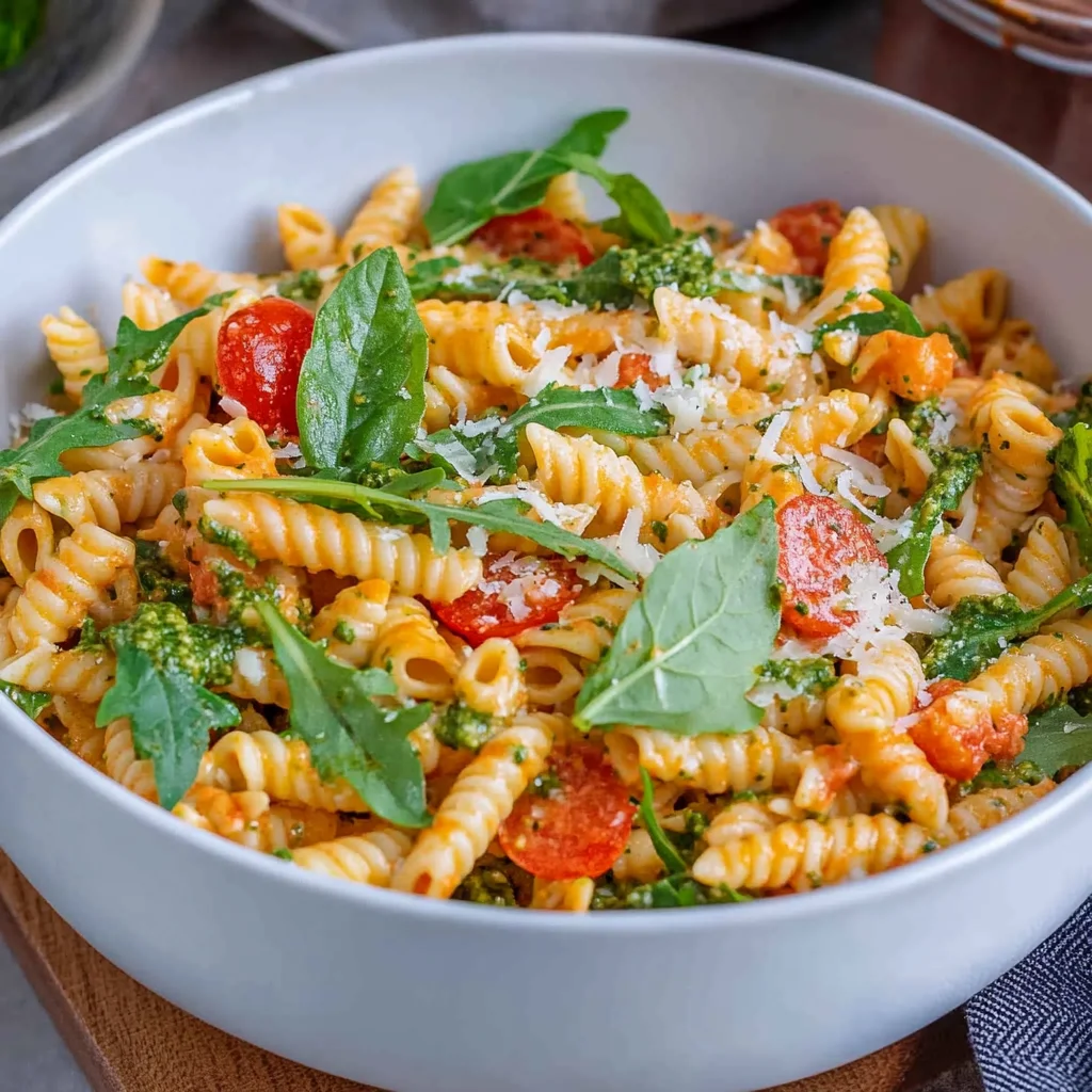 Nudelsalat mit Pesto & Rucola (ohne Mayo)