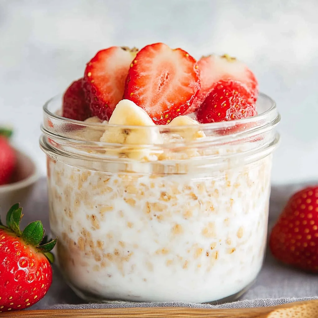 Overnight Oats - so cremig mit Joghurt, Banane & Erdbeeren