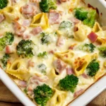 Tortellini Auflauf mit Käse-Sahne-Soße, HähnchenHähnchenschinken & Brokkoli