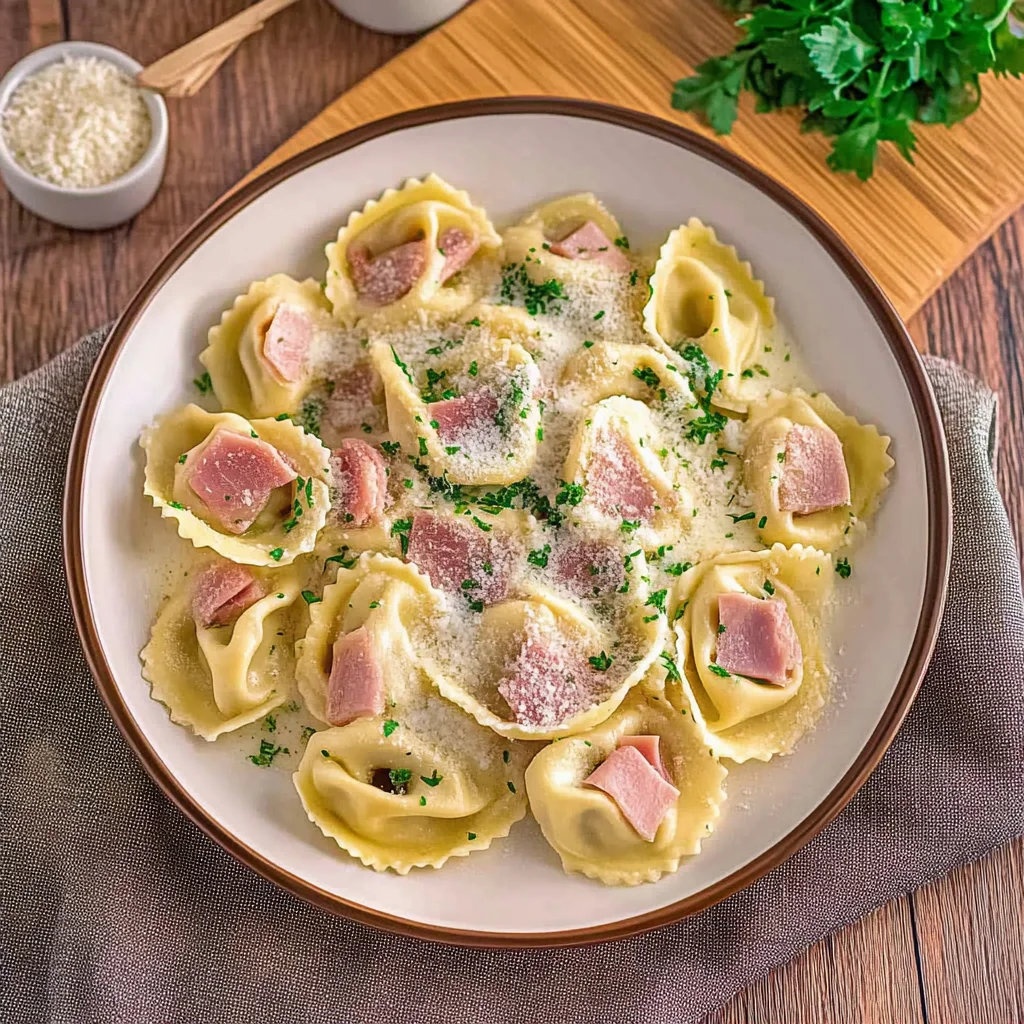 Tortellini alla panna mit HähnchenHähnchenschinken-Sahne-Soße